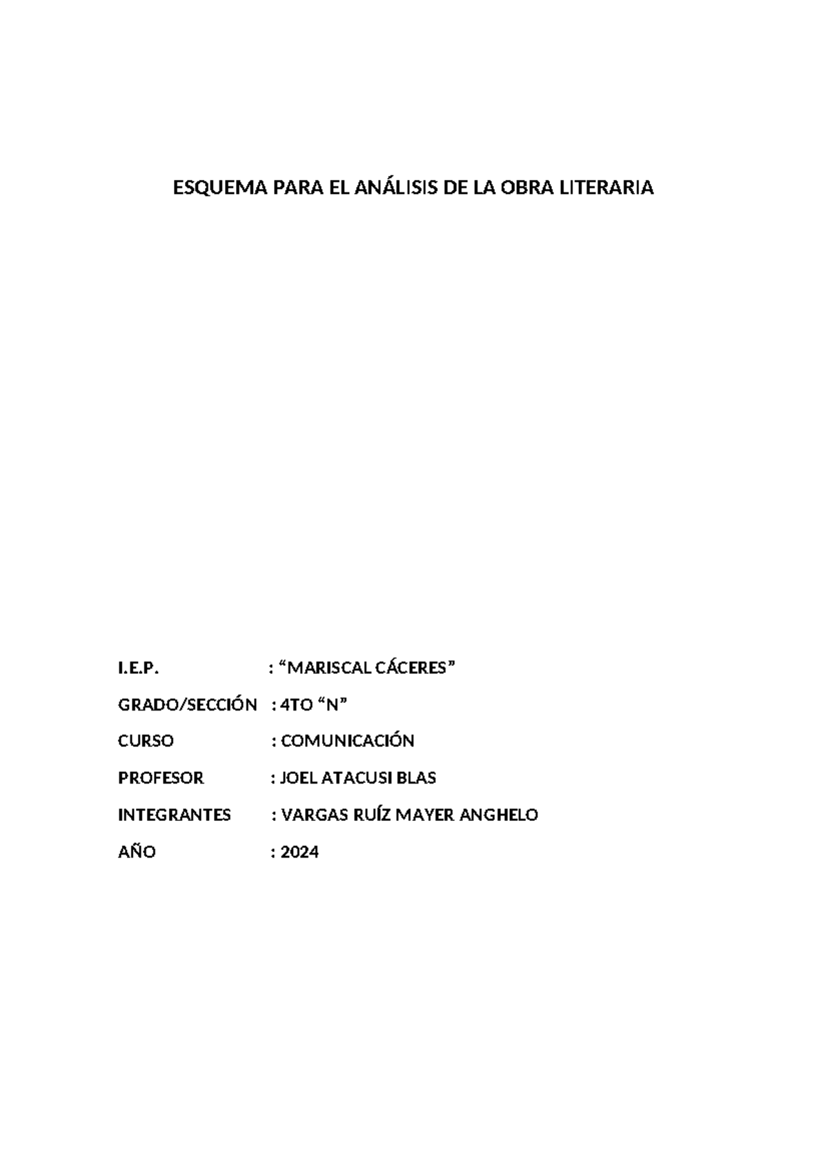 Esquema Para El Análisis De La Obra Literaria Esquema Para El AnÁlisis De La Obra Literaria I 9754