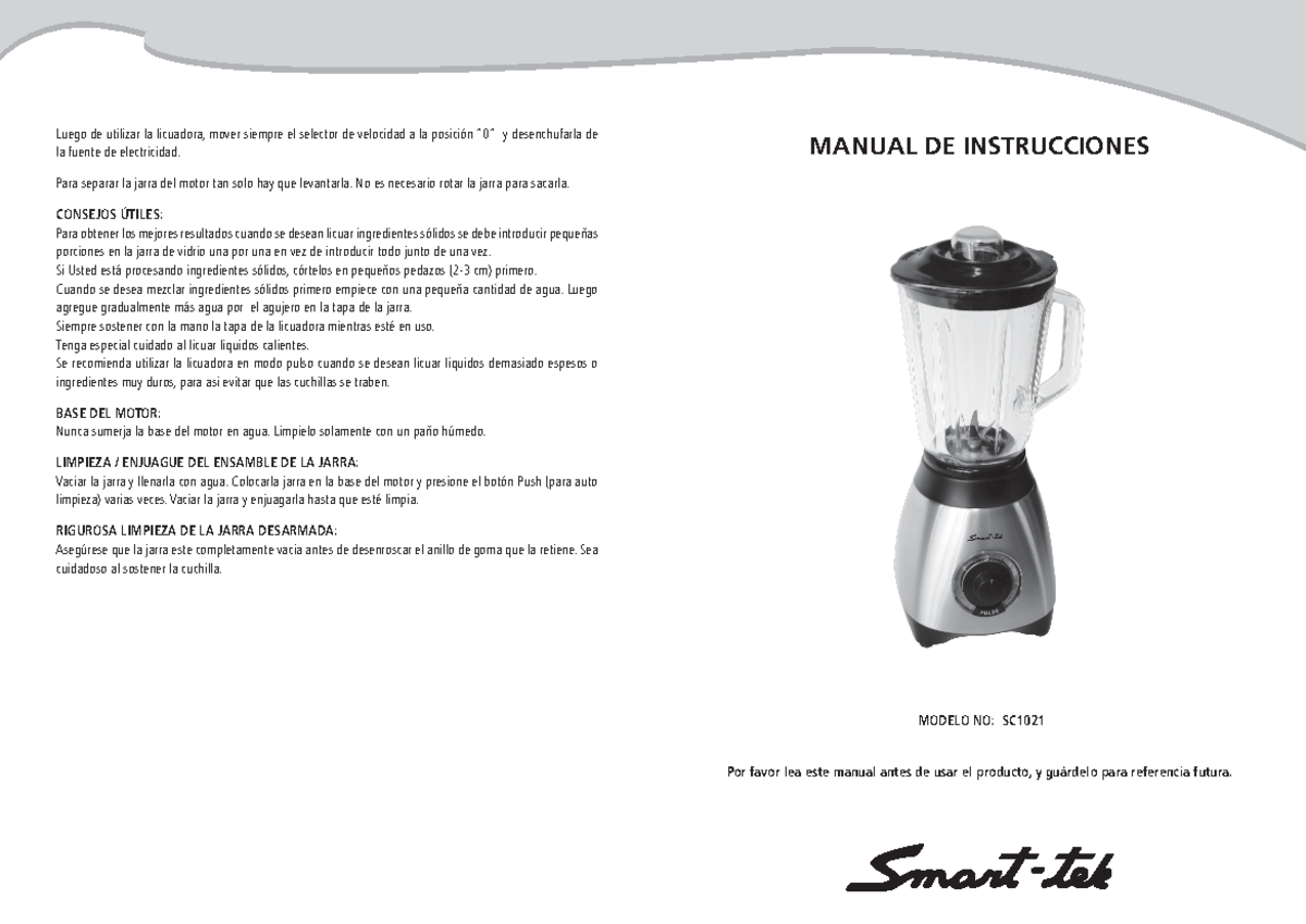 MNL blender - agfssdas - MANUAL DE INSTRUCCIONES Luego de utilizar la