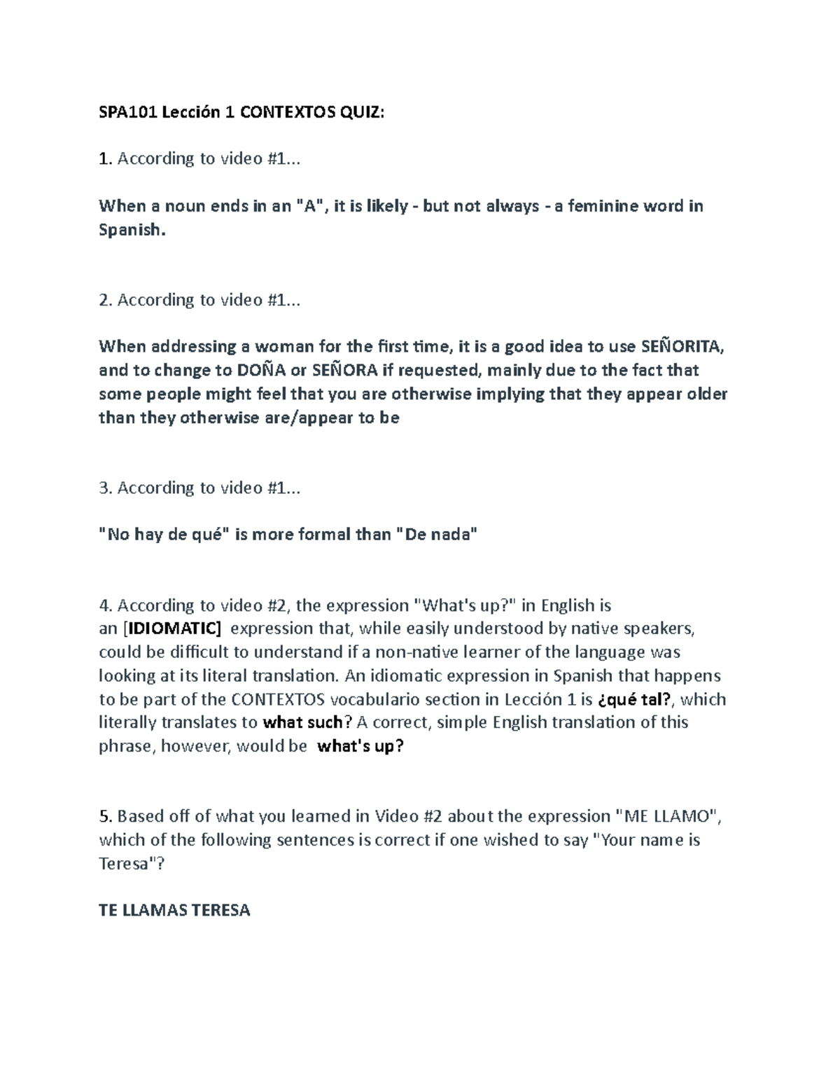 SPA101 Lección 1 Contextos QUIZ - SPA101 Lección 1 CONTEXTOS QUIZ ...