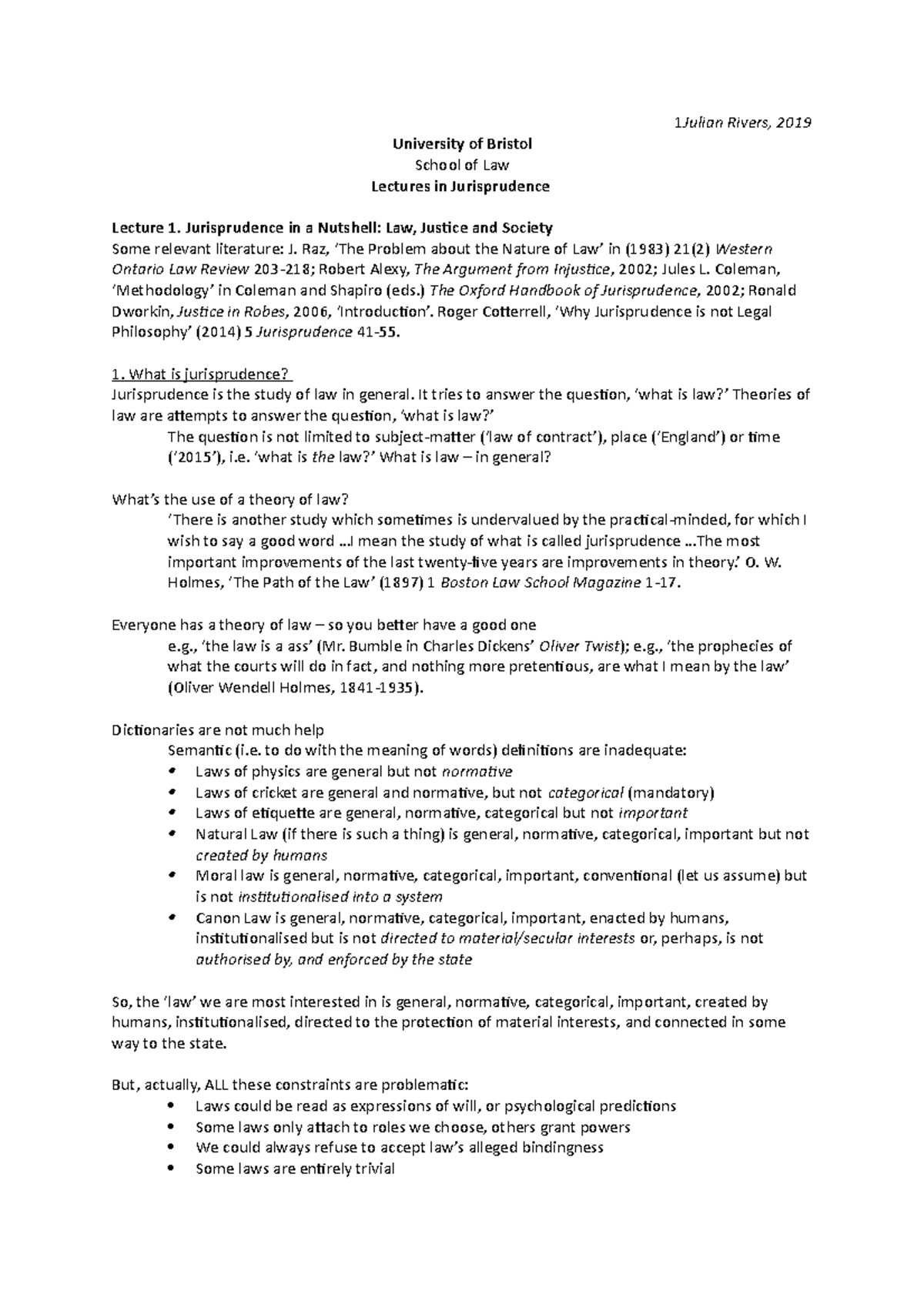 Jurisprudence Lecture 1 Jurisprudence in a Nutshell Law, Justice and