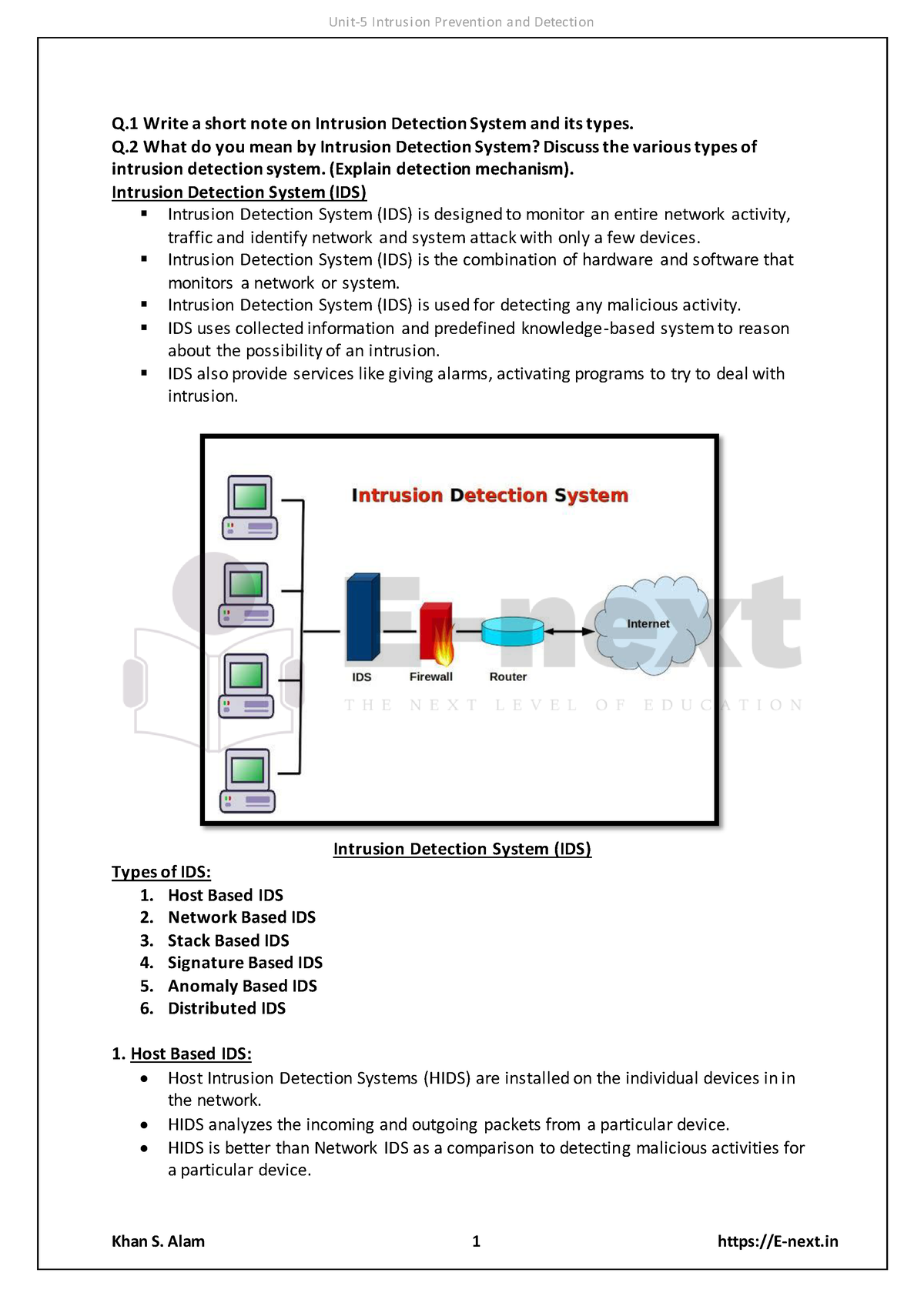 Unit-5 Intrusion Prevention & Detection (E-next - Q Write a short note ...