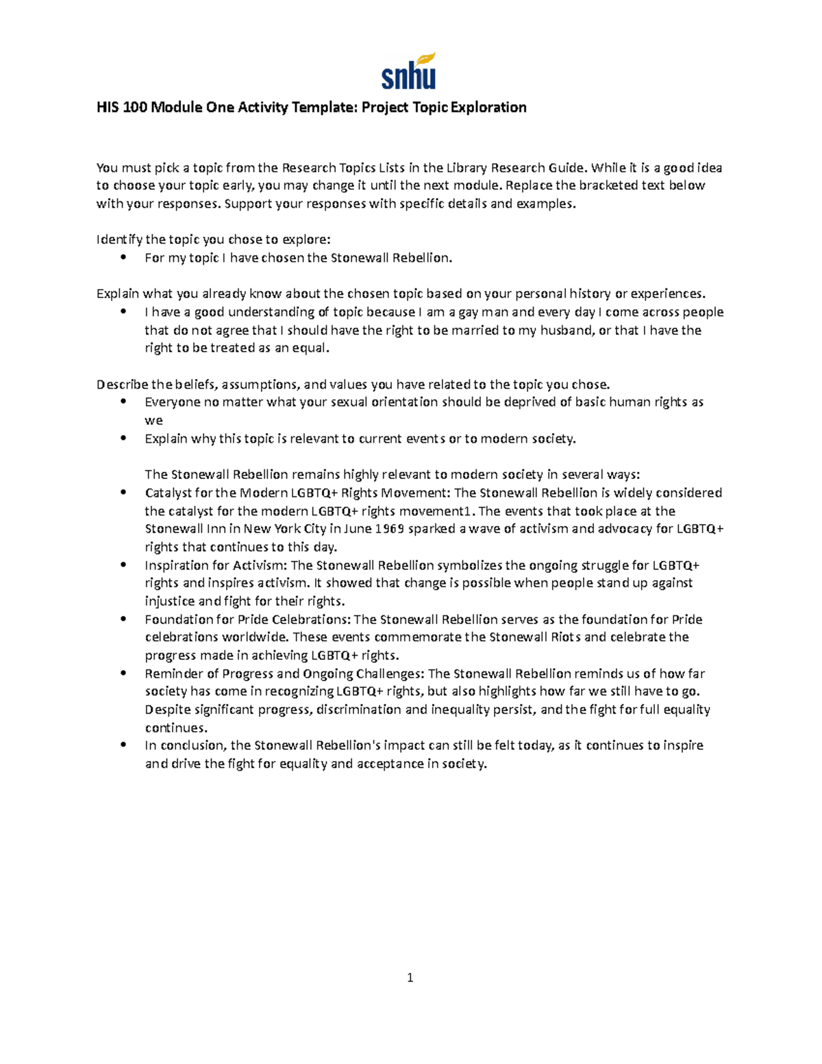 Module One Activity (The Topic) - HIS 100 Module One Activity Template ...