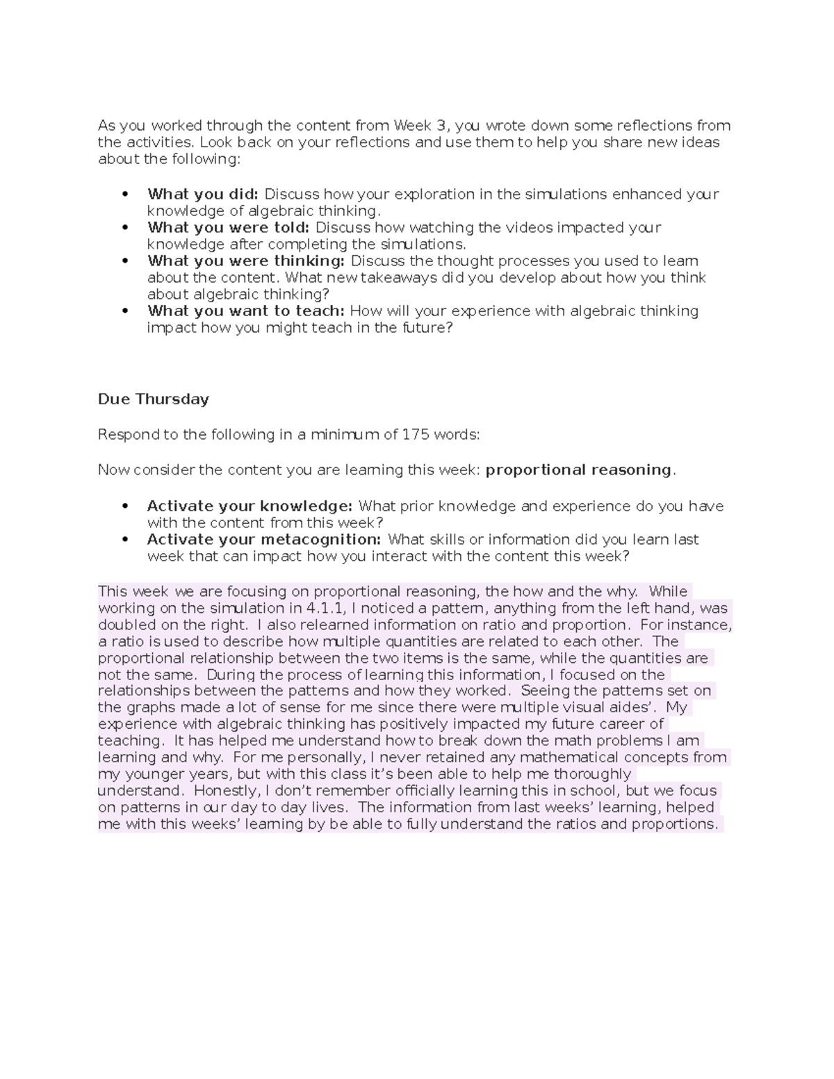 Week 4 Summerative Assessment MATH:213 - As you worked through the ...