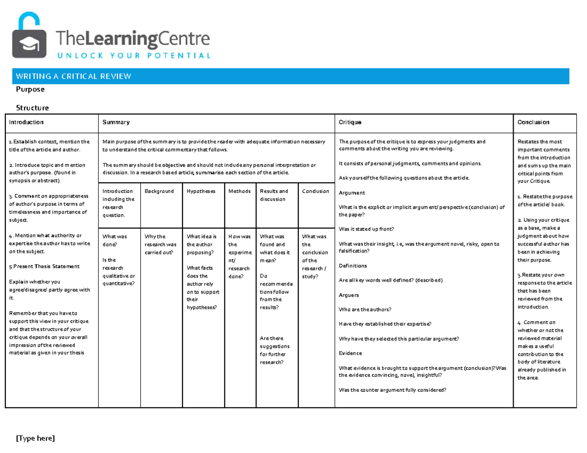 How-to-write-a-Critical-Review ( EASY AND SHORT NOTES) - [Type Here ...
