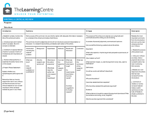 Writing a critical review - REF - WRITING A CRITICAL REVIEW What is a ...