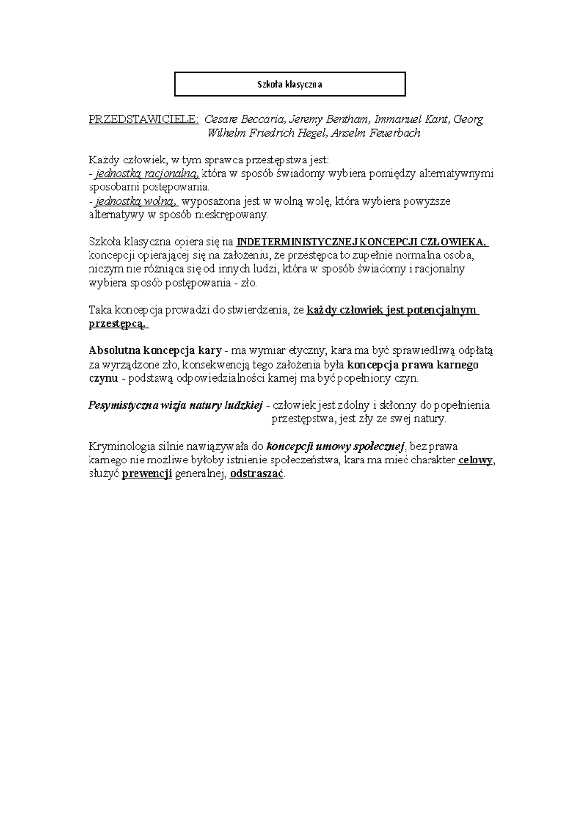 2 zagadnienie myumjy PRZEDSTAWICIELE Cesare Beccaria, Jeremy
