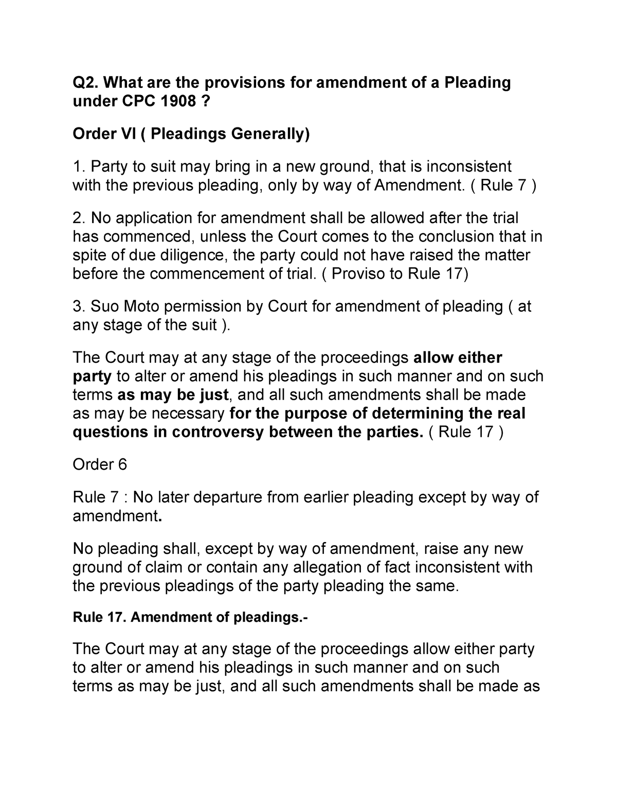 Q2- Amendment of Pleading. 3 - Q2. What are the provisions for ...