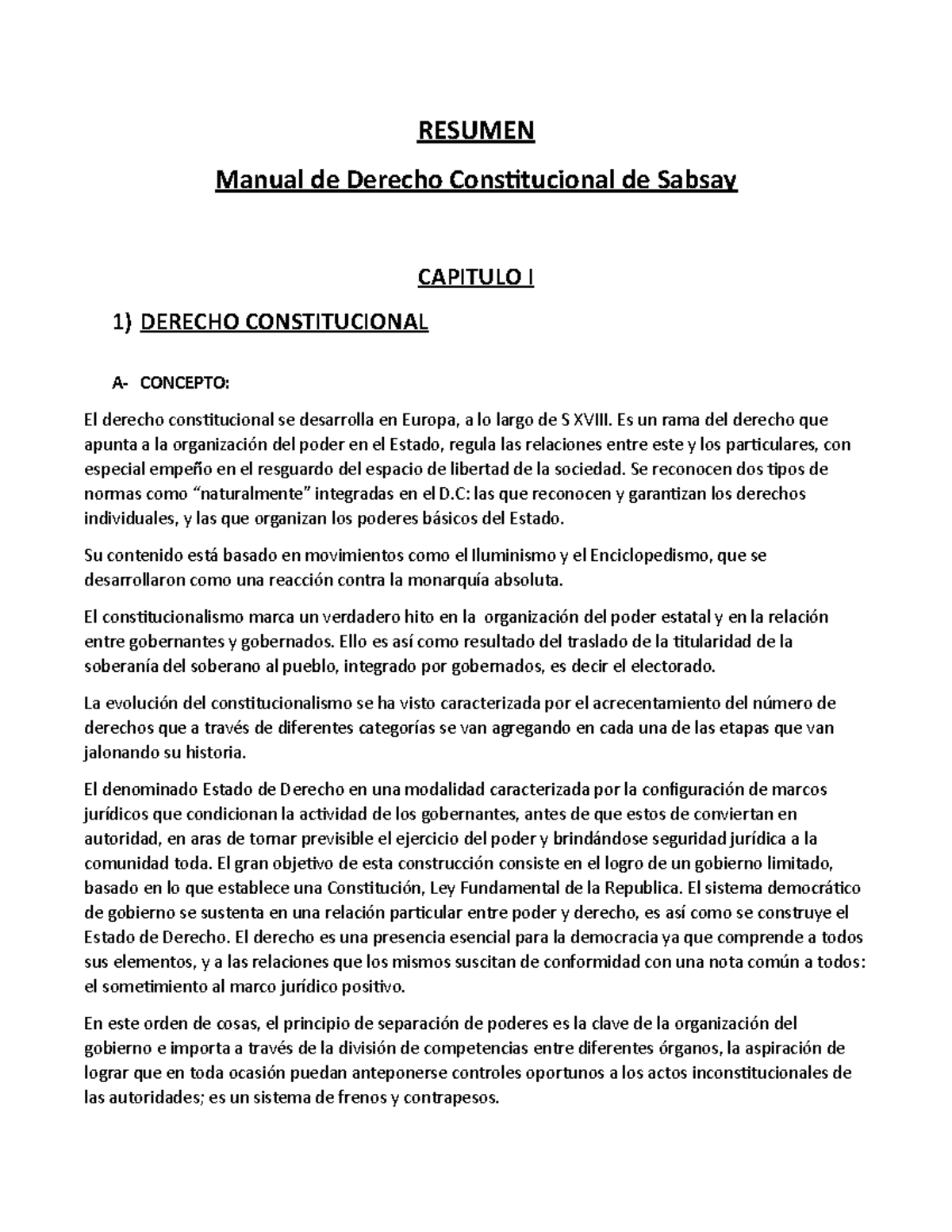 Resumen Primer Parcial - RESUMEN Manual De Derecho Constitucional De ...