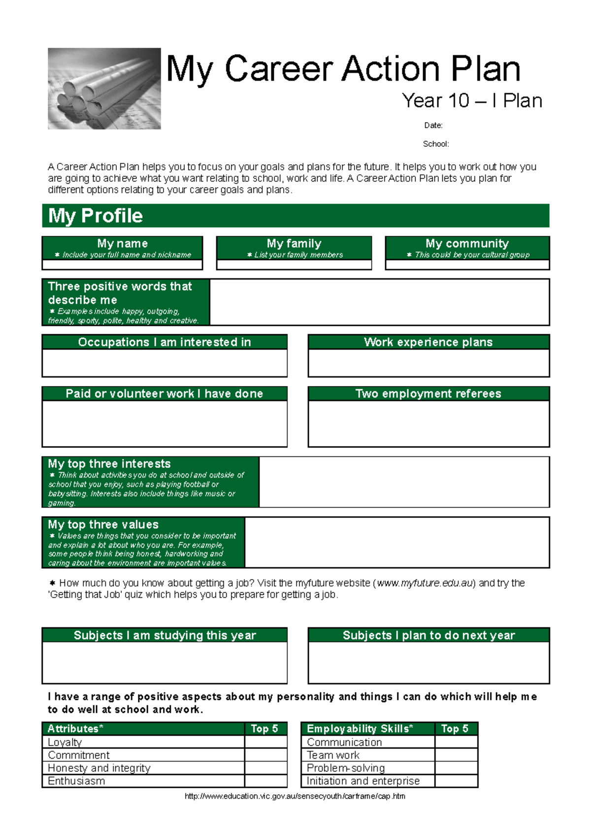 Year 10 Career Plan 2021 - My Career Action Plan Year 10 – I Plan Date ...