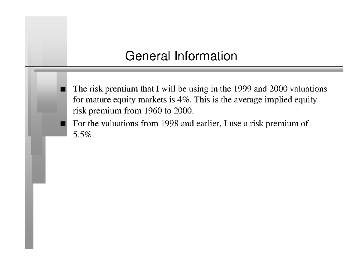 Damodoran valuation con ed - General Information n The risk premium ...