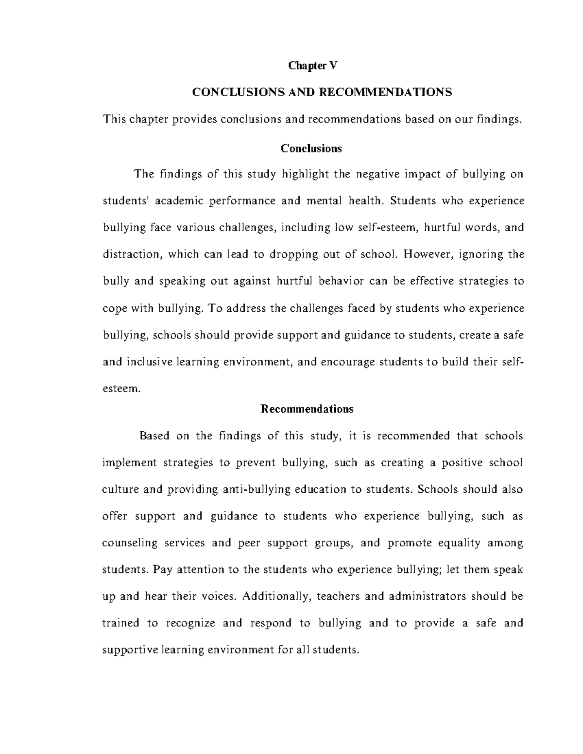 chapter 5 summary conclusion and recommendation quantitative research