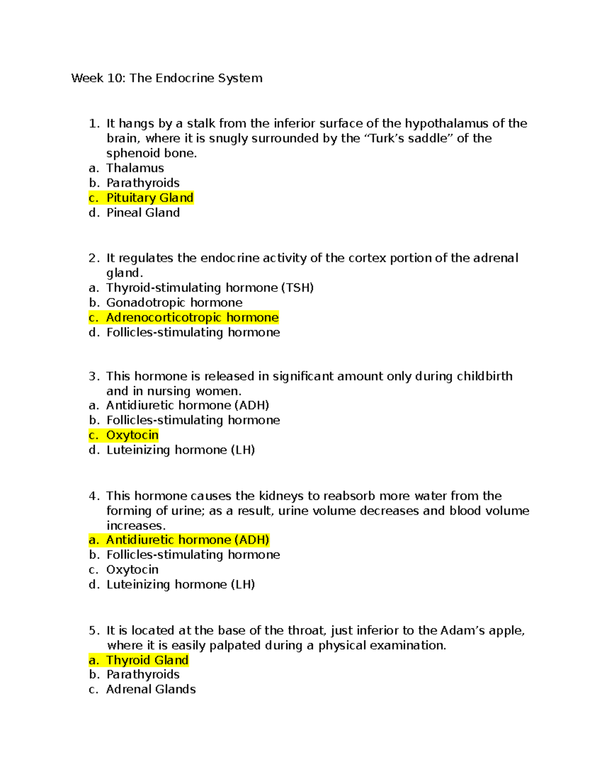 Endrocrine System Week 10 Reviewer Notes - Week 10: The Endocrine ...