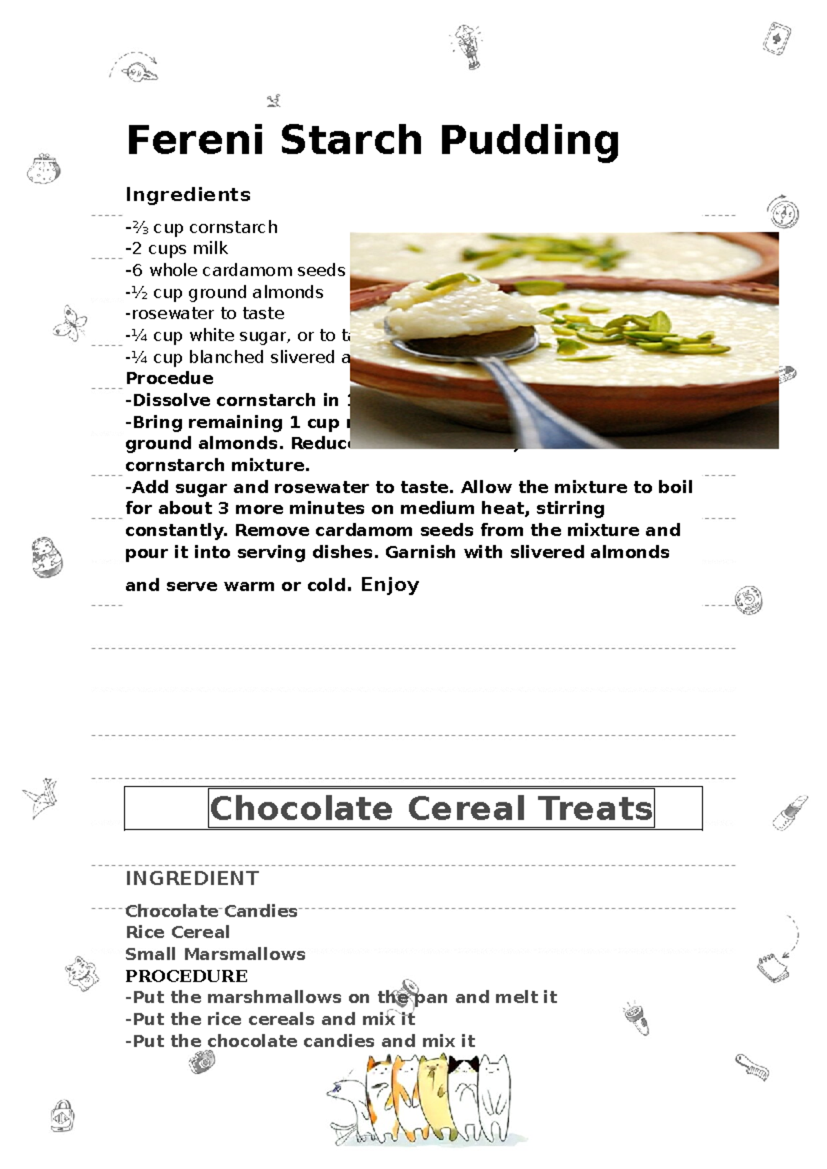 K - how to cook deserts - Fereni Starch Pudding Ingredients - ⅔ cup ...