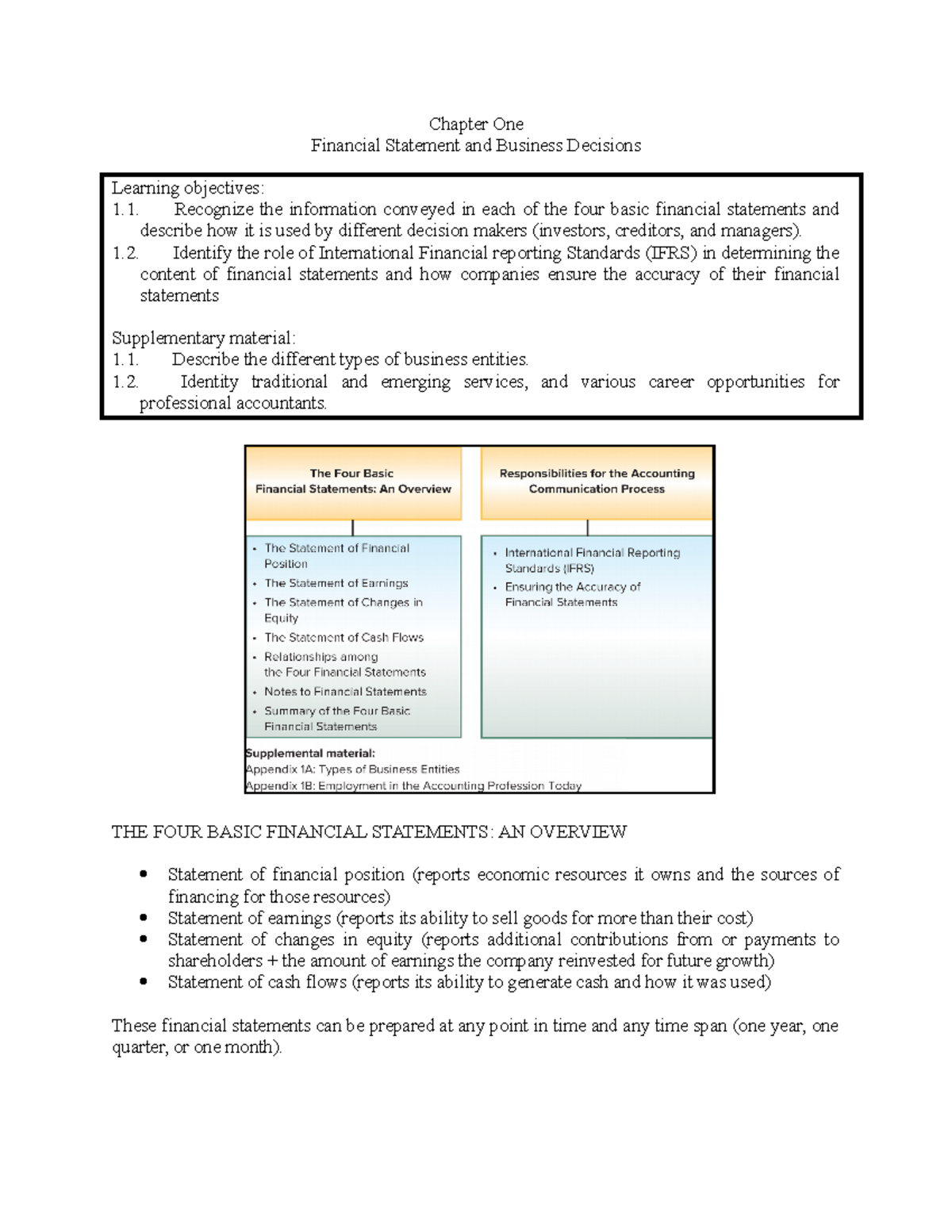 Chapter One - Financial Statement And Business Decisions - Chapter One ...