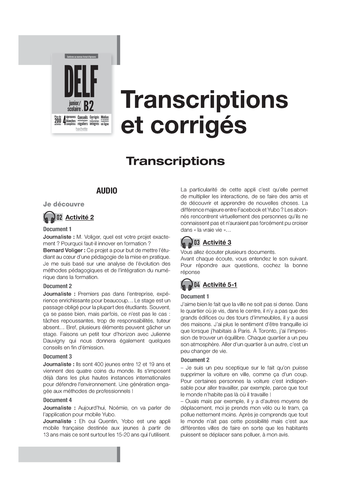 DELF-B2 Transcriptions - AUDIO Je Découvre Activité 2 ####### Document ...