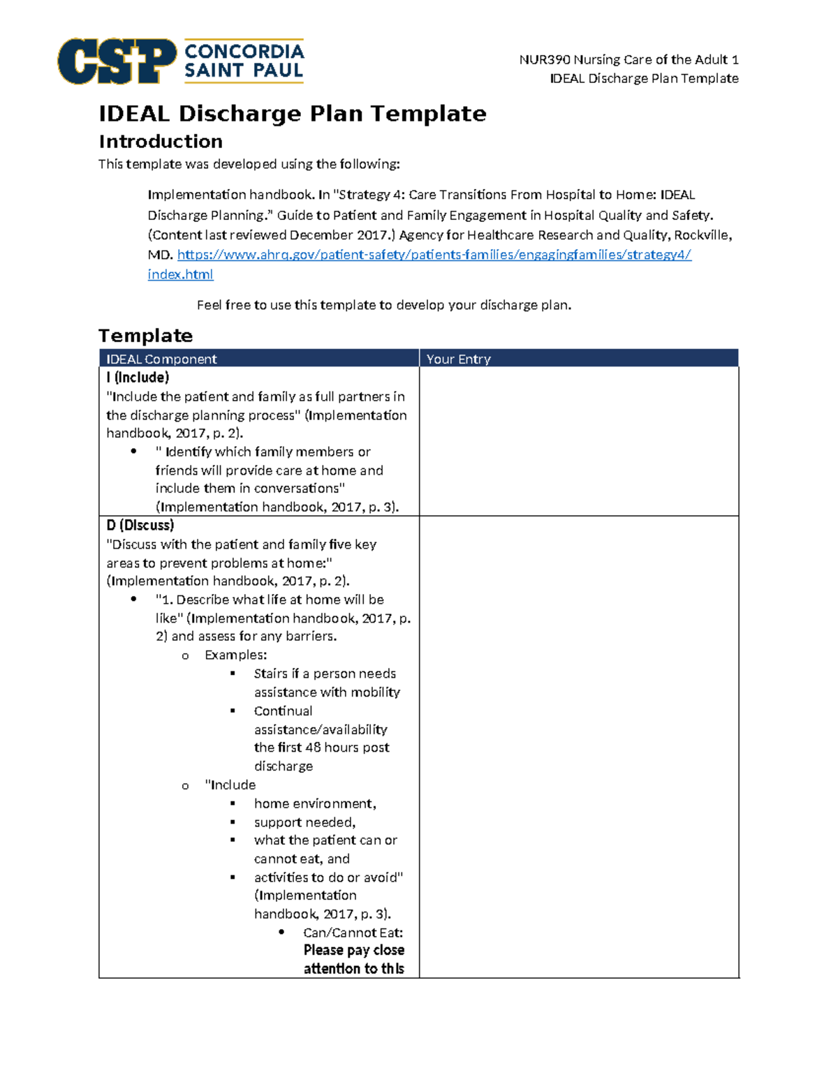 Nur390 Ideal Discharge Plan Template Ideal Discharge Plan Template Ideal Discharge Plan 3752