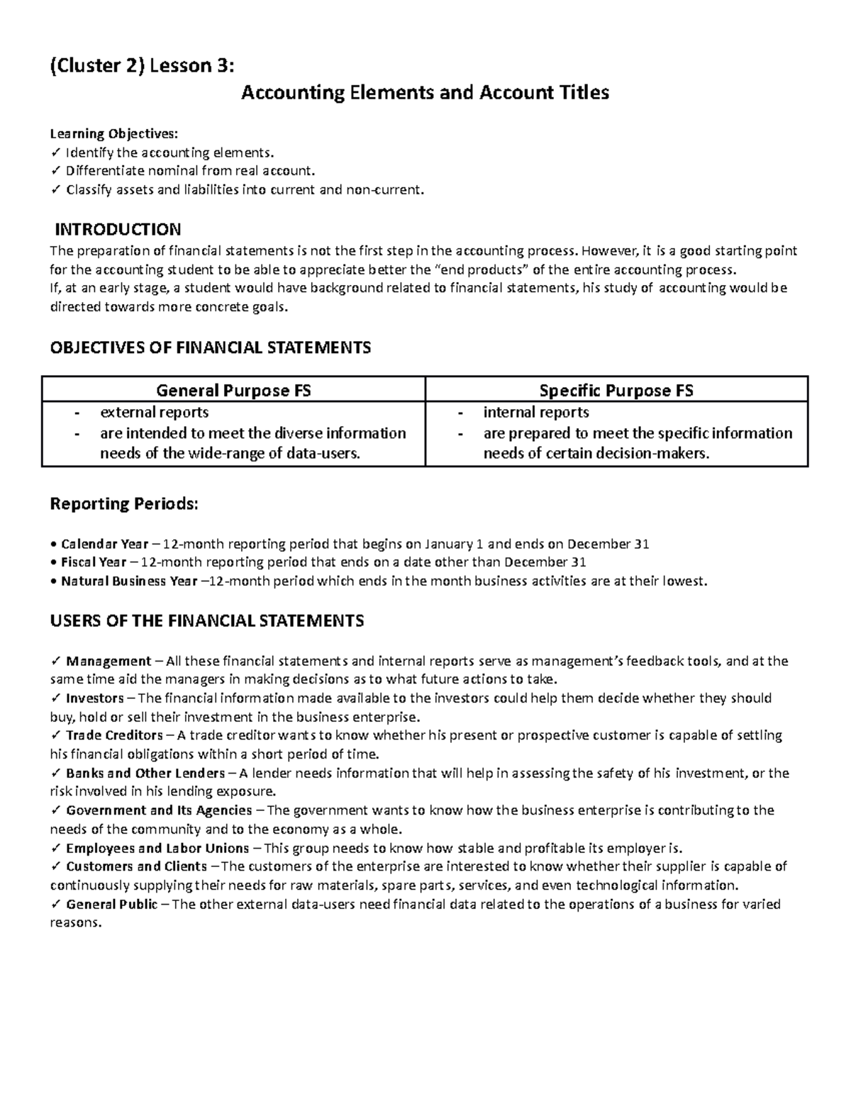 (Cluster 2) Lesson 3 - Management - (Cluster 2) Lesson 3: Accounting ...