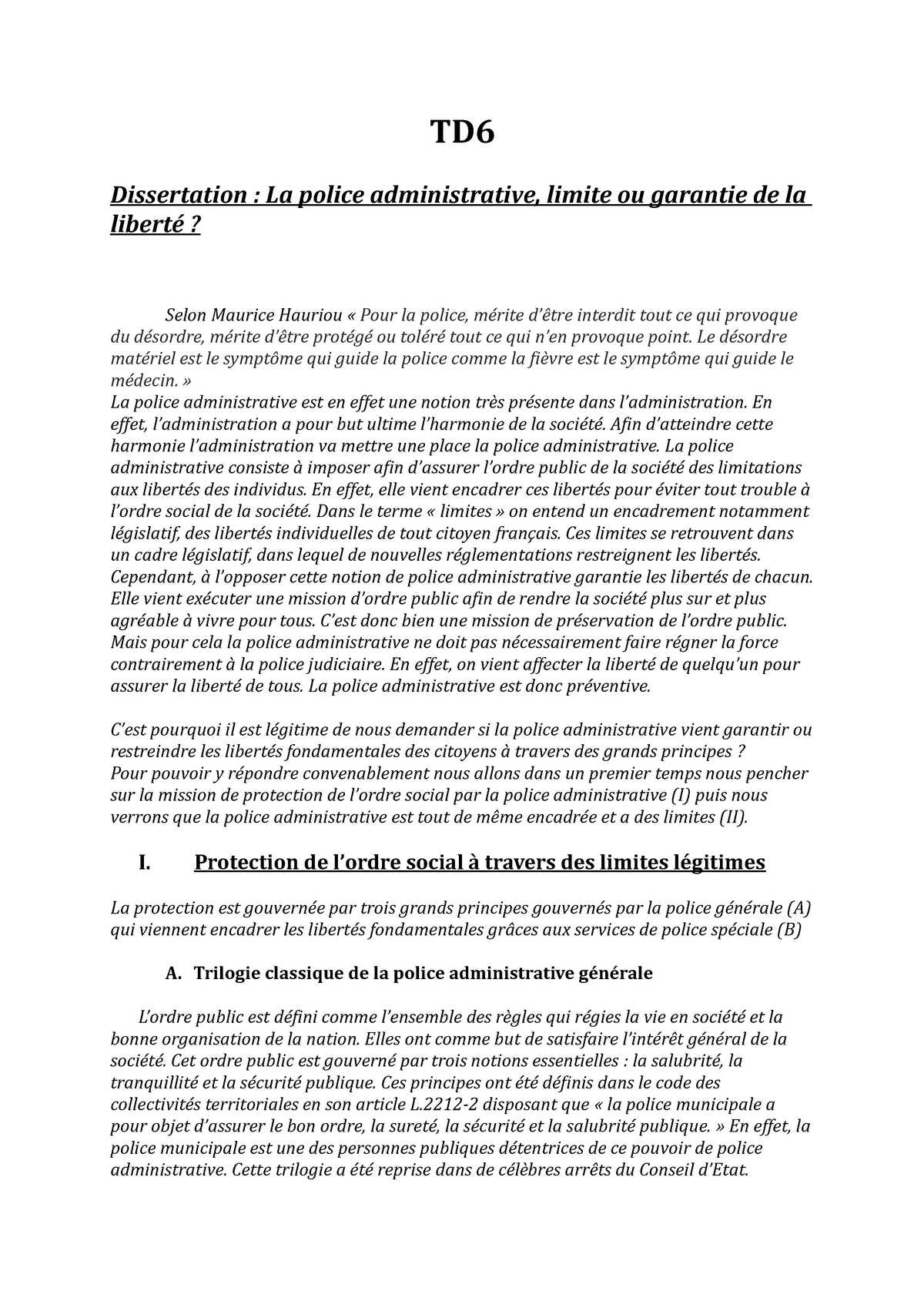 dissertation juridique sur la police administrative