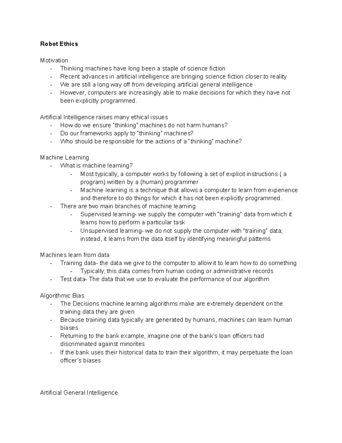 MGMT Week 12 Notes Robot Ethics Robot Ethics Motivation Thinking machines have long been a