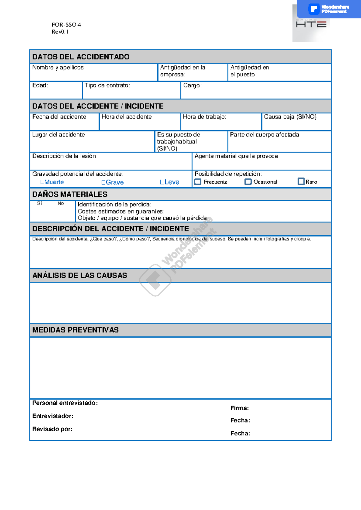 Reporte de Accidente FORSSO Rev0. DATOS DEL ACCIDENTADO Nombre y