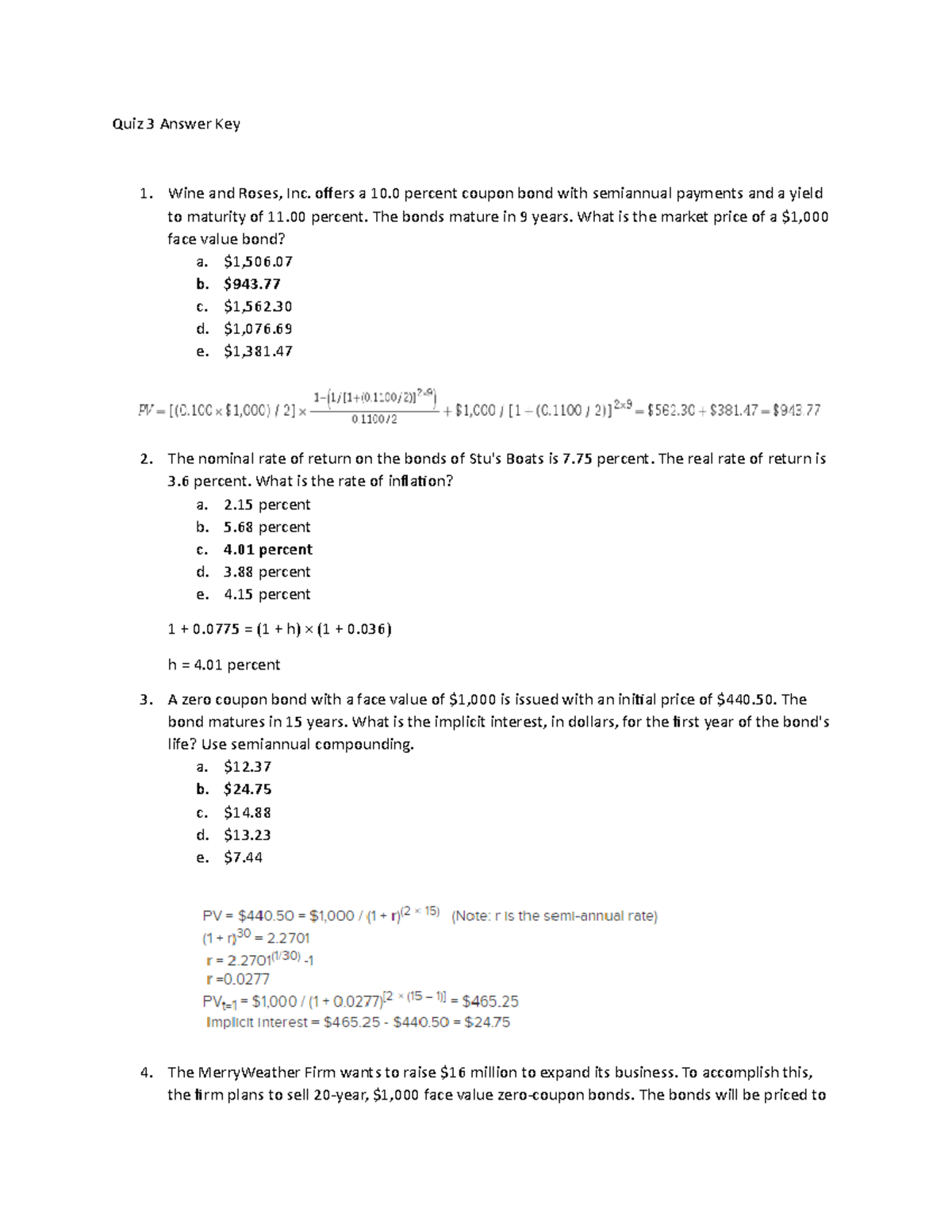 Quiz 3 Questions and Answers Quiz 3 Answer Key Wine and Roses, Inc