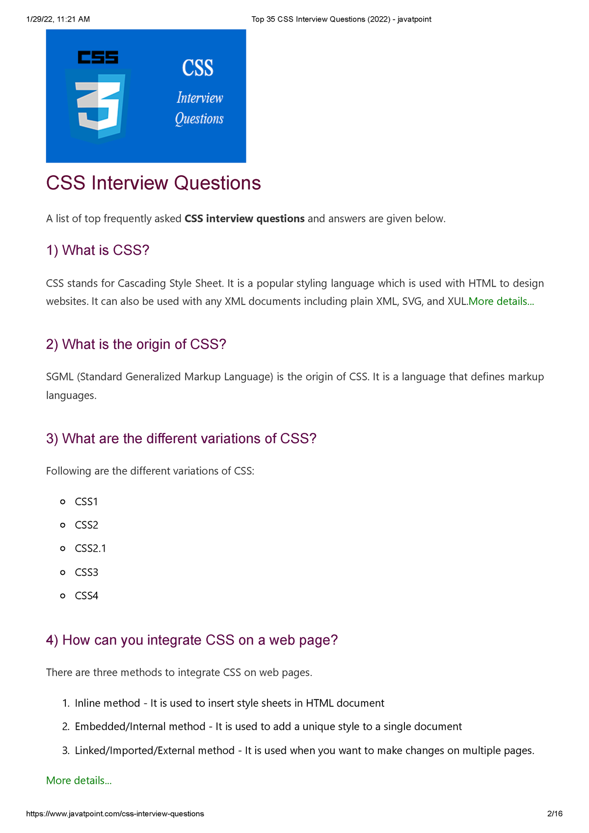 CSS Questions - Important Question - CSS Interview Questions A List Of ...