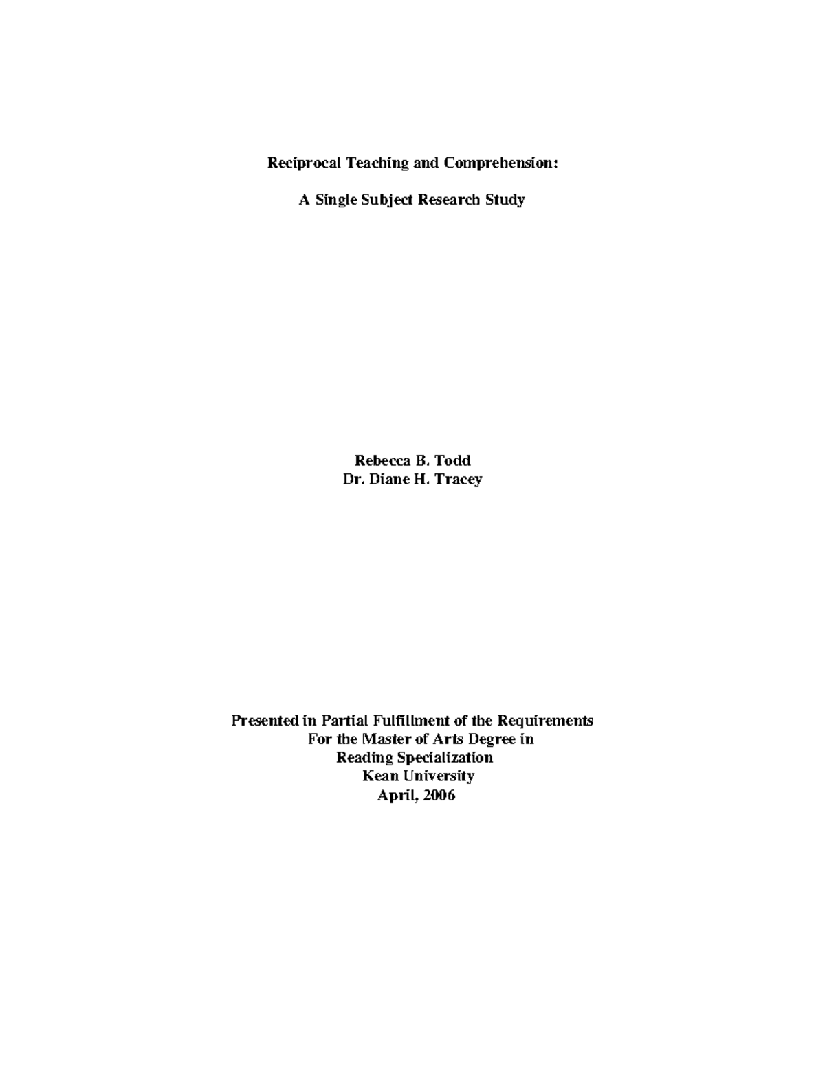 ED491502 - Uwuwwhw - Reciprocal Teaching and Comprehension: A Single ...
