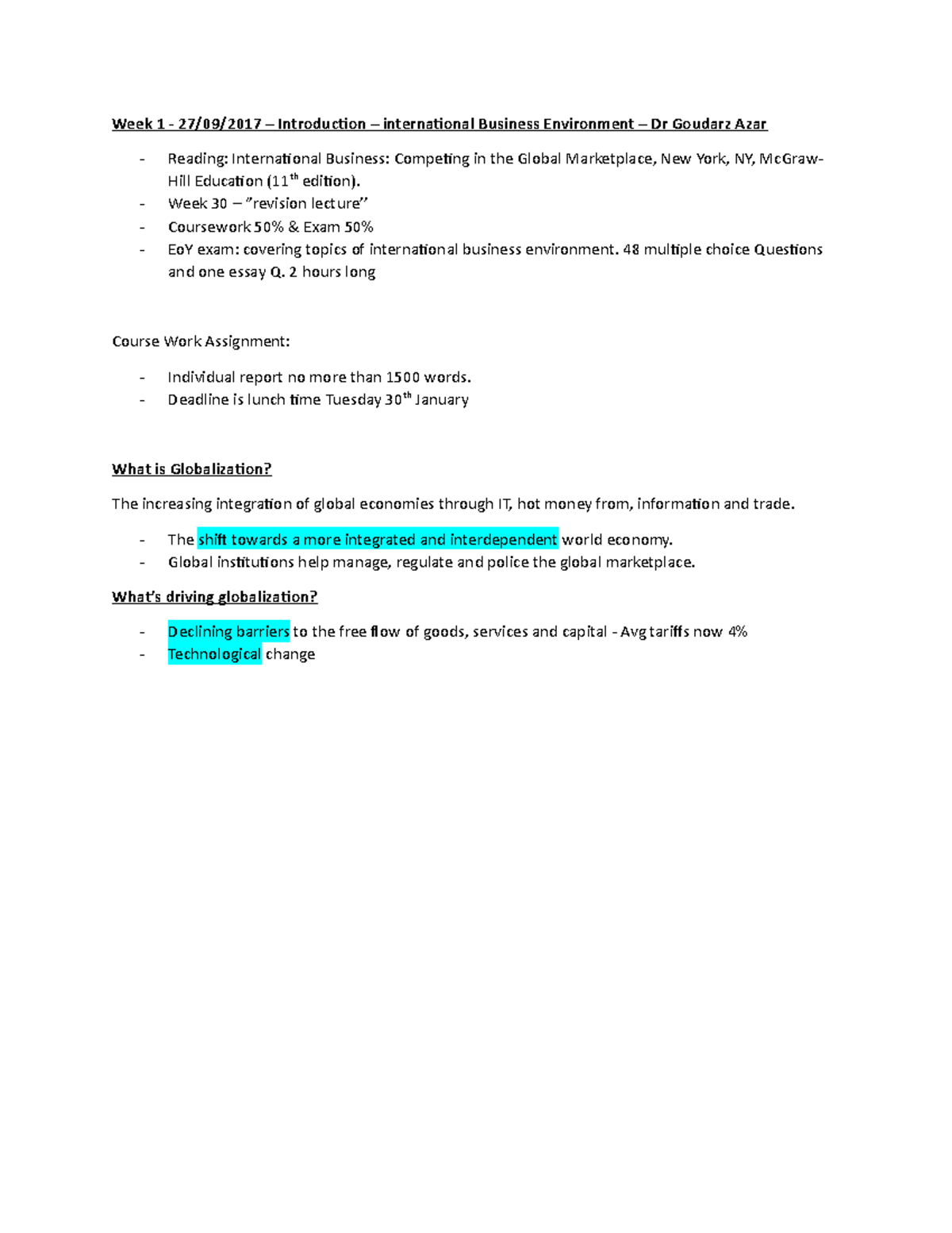 Lecture notes - Week 1 - 27/09/2017 – Introduction – international ...