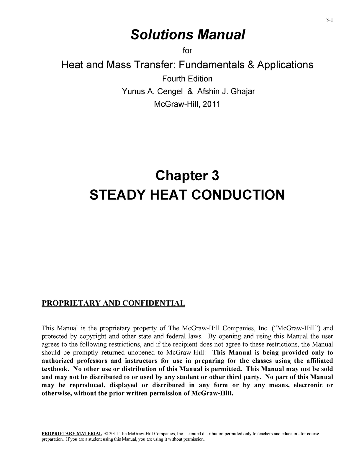 Solution Manual Heat And Mass Transfer Cengel 4th Edition Chapter 3 Proprietary Studocu