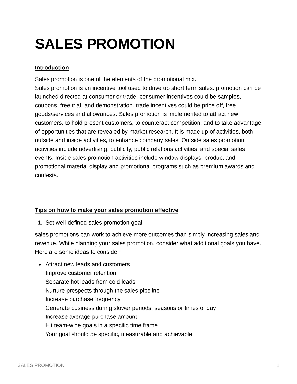 essays on sales promotion