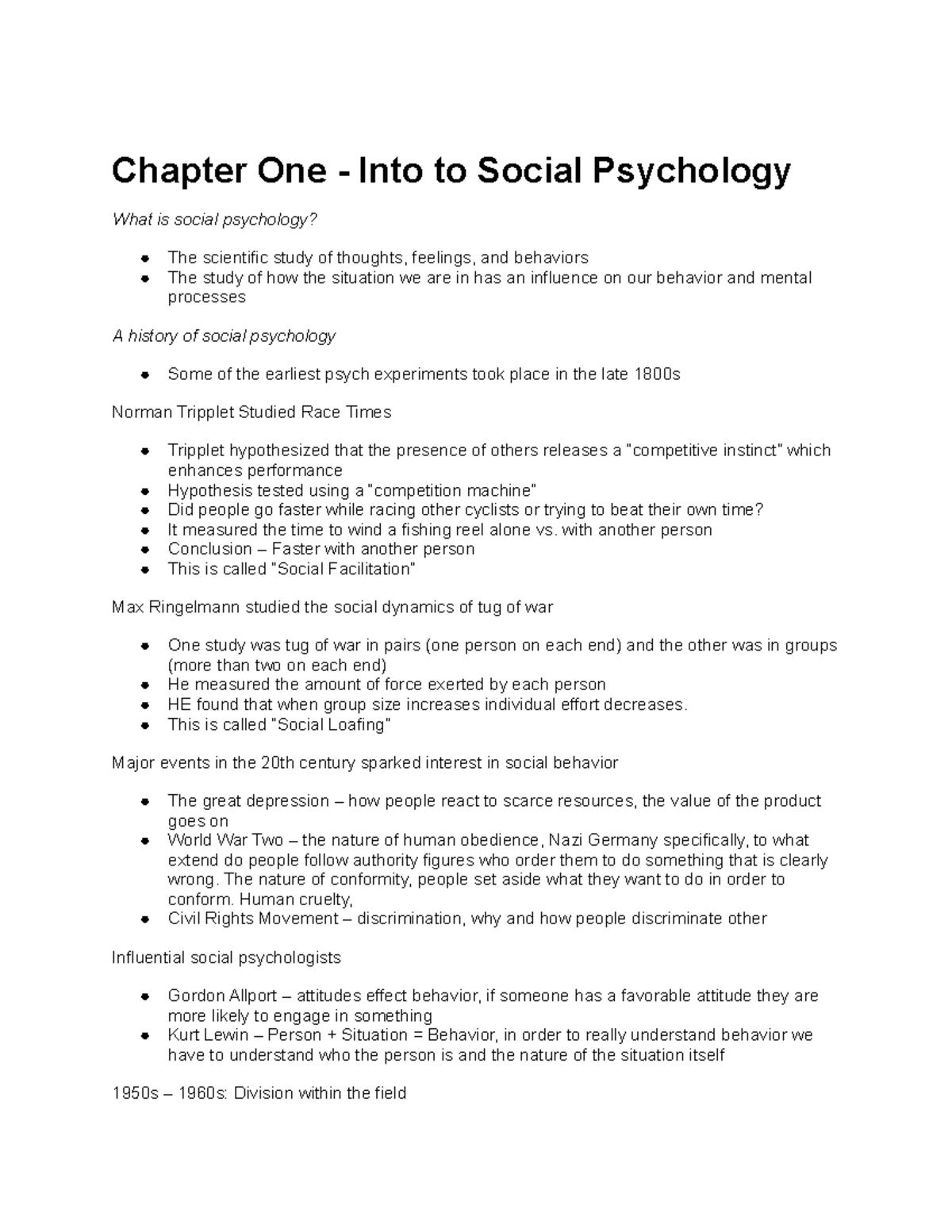 Social - Chapter One - Chapter One - Into To Social Psychology What Is ...