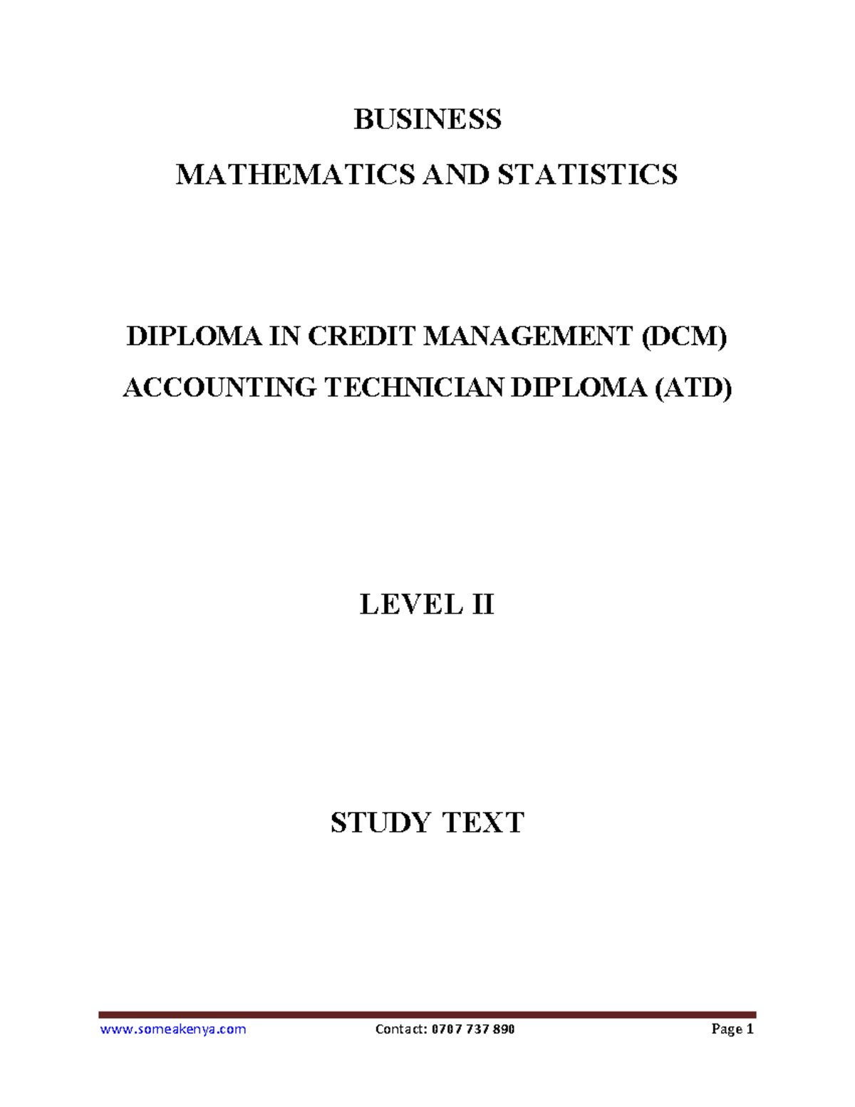 Business Mathematics and Statistics - BUSINESS MATHEMATICS AND ...