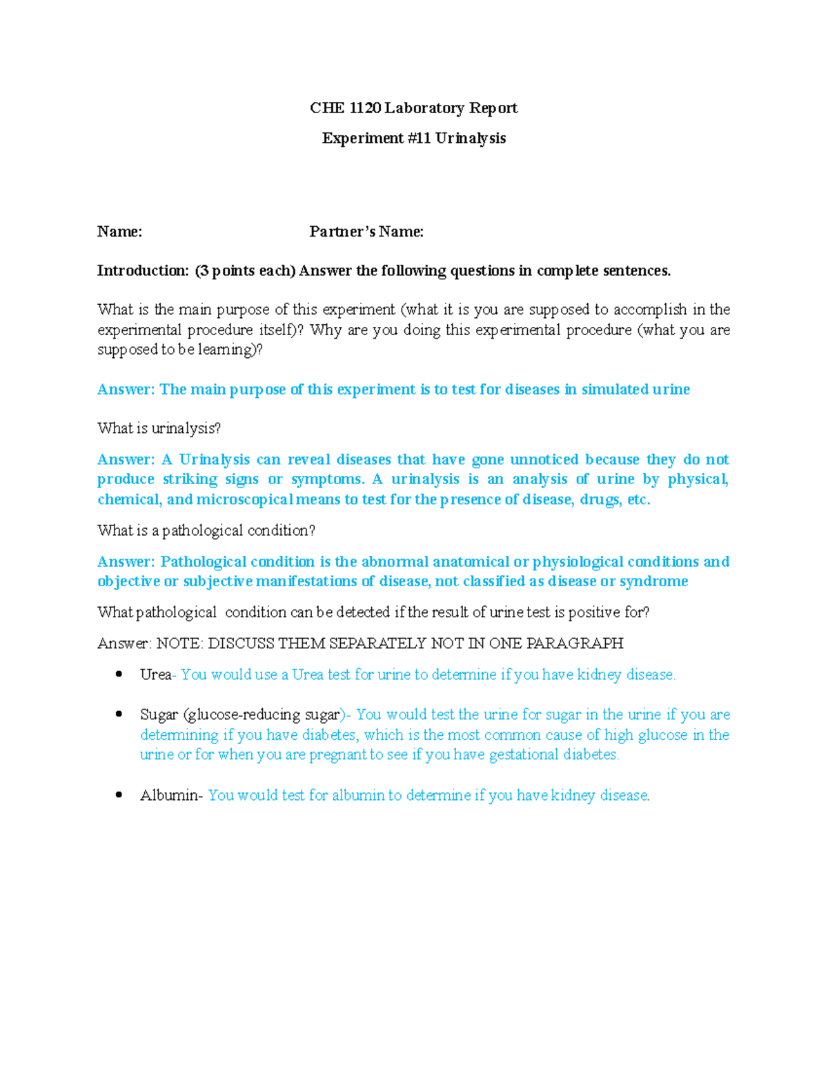 urinalysis experiment discussion