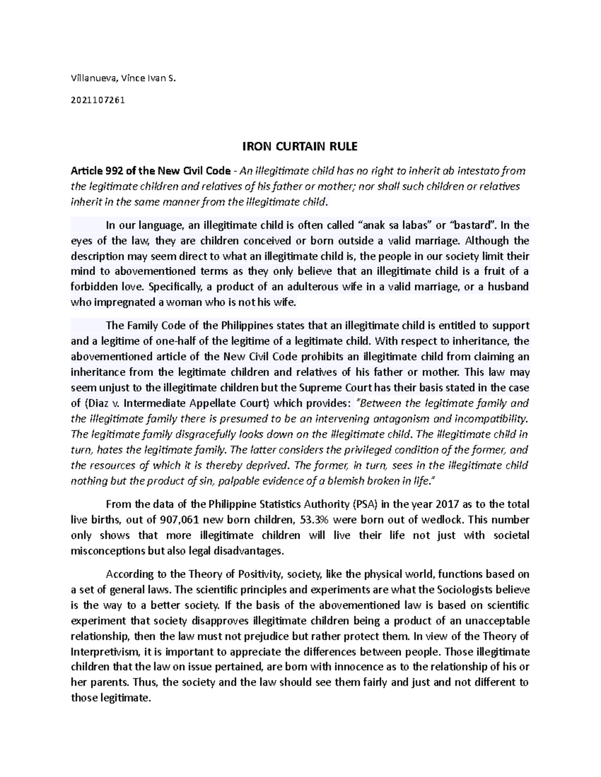 IronCurtainRule Succession Law Rationale and Philosophical Principle Villanueva, Vince Ivan