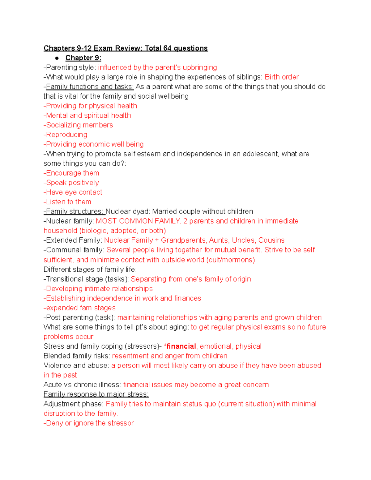 Ch 9-12 Review Intro - Chapters 9-12 Exam Review: Total 64 Questions ...