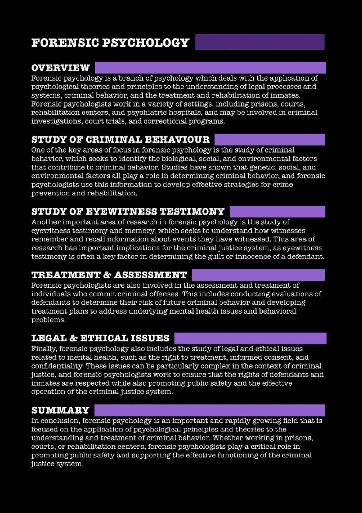 Forensic Psychology - Summary - PSY4030 - Studocu