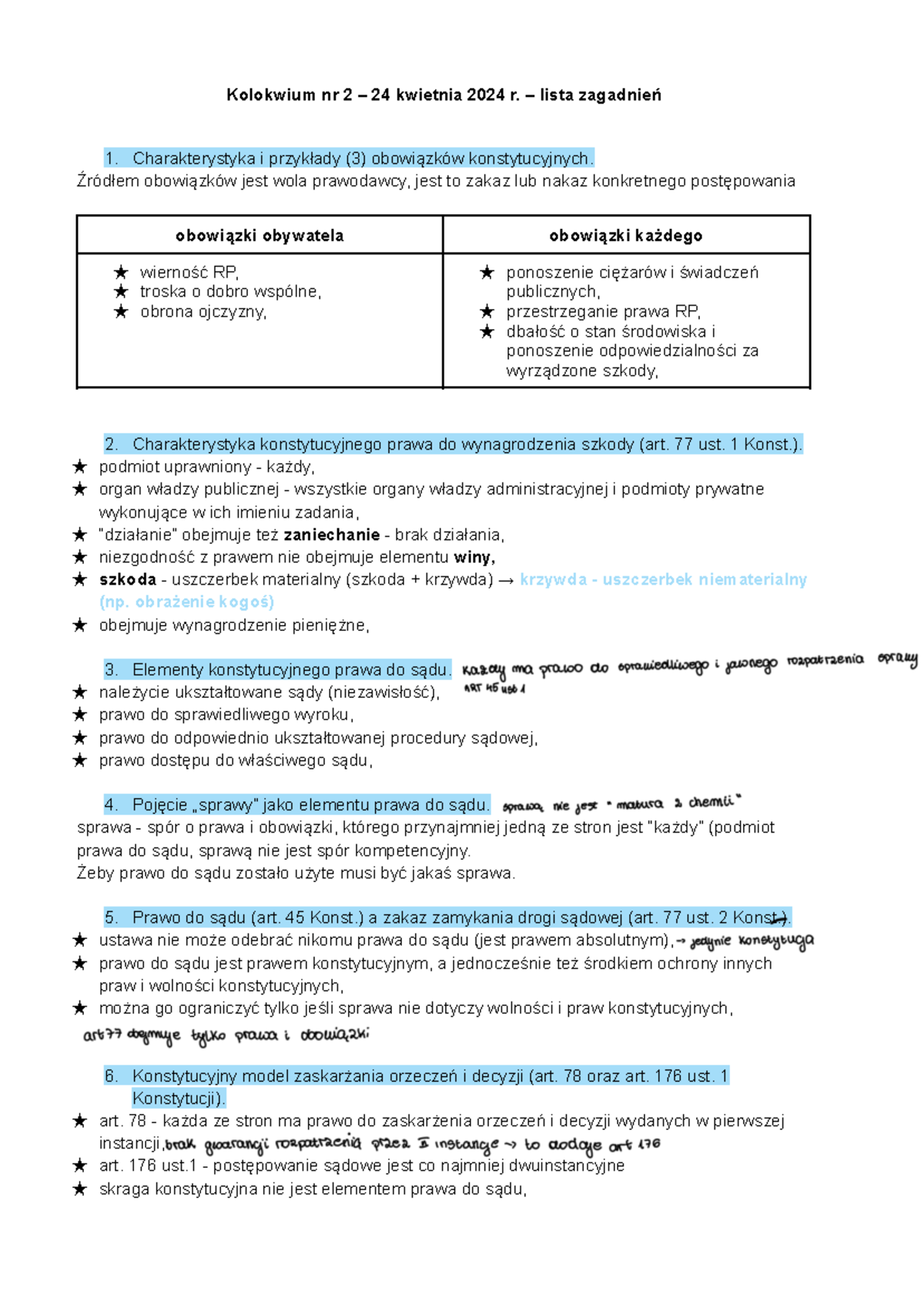 Kolos Konstytucyjne 2 - Kolokwium Nr 2 – 24 Kwietnia 2024 R. – Lista ...