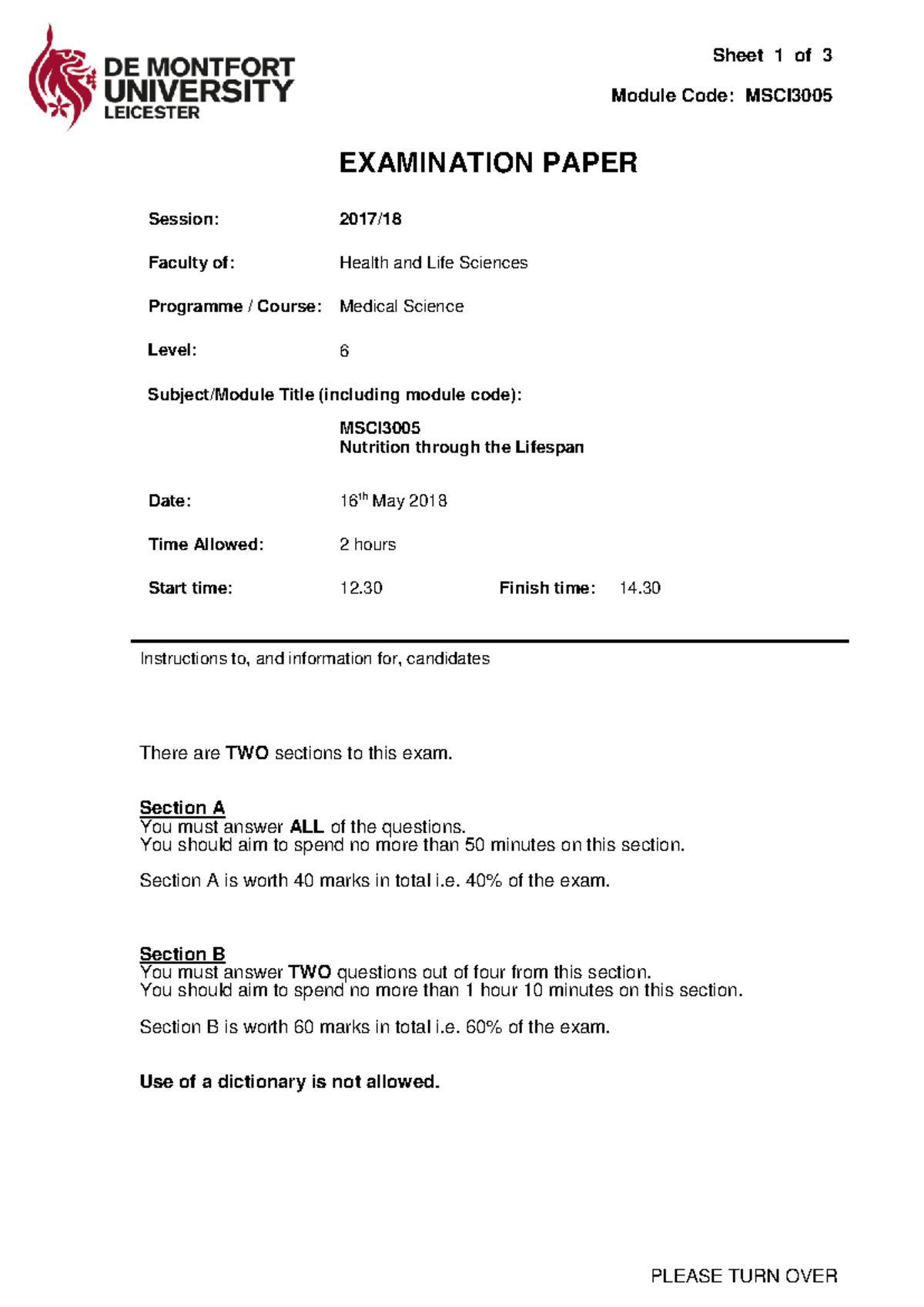 MSCI3005 - exam - Sheet 1 of 3 Module Code: MSCI PLEASE TURN OVER ...