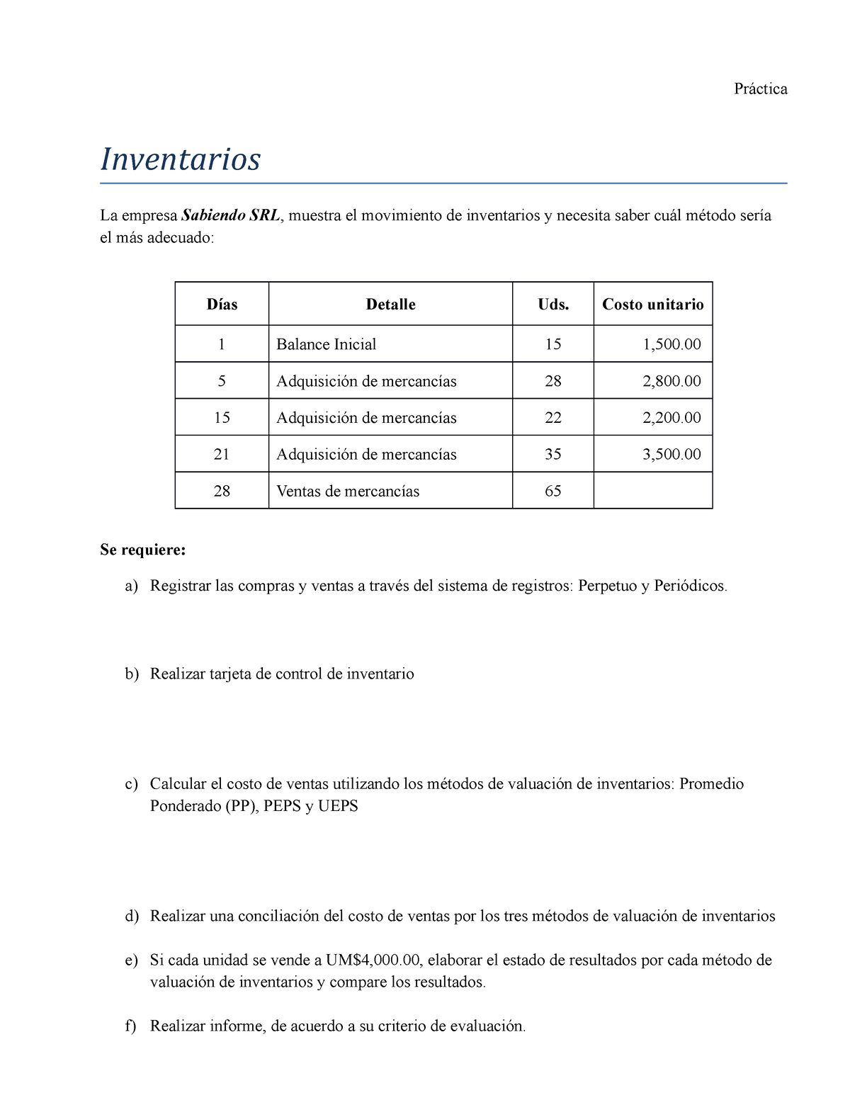 P1 Tarea 2113 Inventarios Práctica Inventarios La Empresa Sabiendo Srl Muestra El 6870