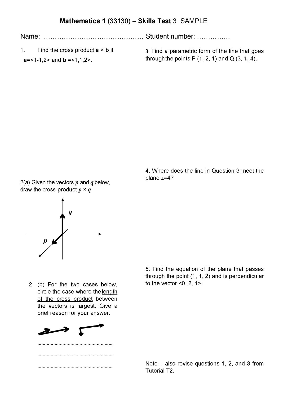 33130 Skills Test 3 Sample - Mathematics 1 (33130) – Skills Test 3 ...