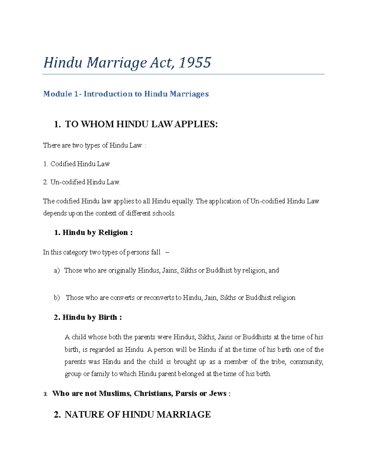 Hindu Marriage Act Module 1 Hindu Marriage Act 1955 Module 1