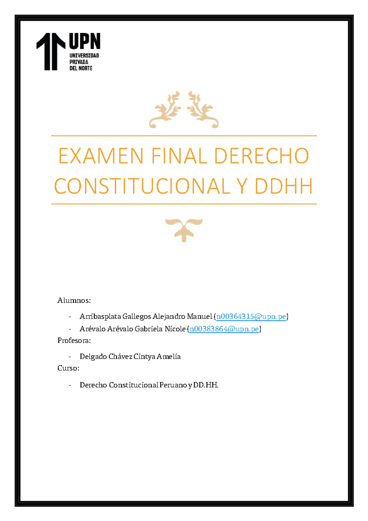 Examen Final Derecho Constitucional Y DDHH - EXAMEN FINAL DERECHO ...