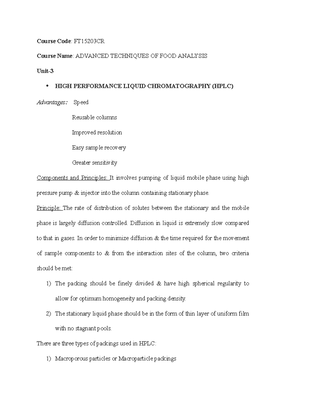 HIGH Performance Liquid Chromatography Course Code FT15203CR Course