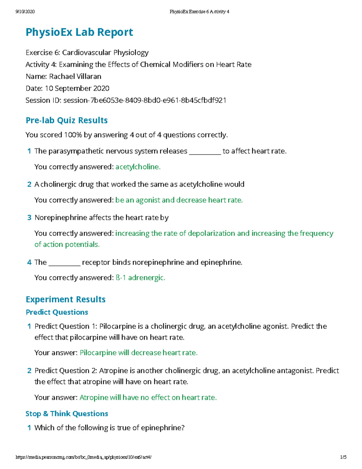 Physio Ex Exercise 6 Activity 4 - PhysioEx Lab Report Exercise 6 ...