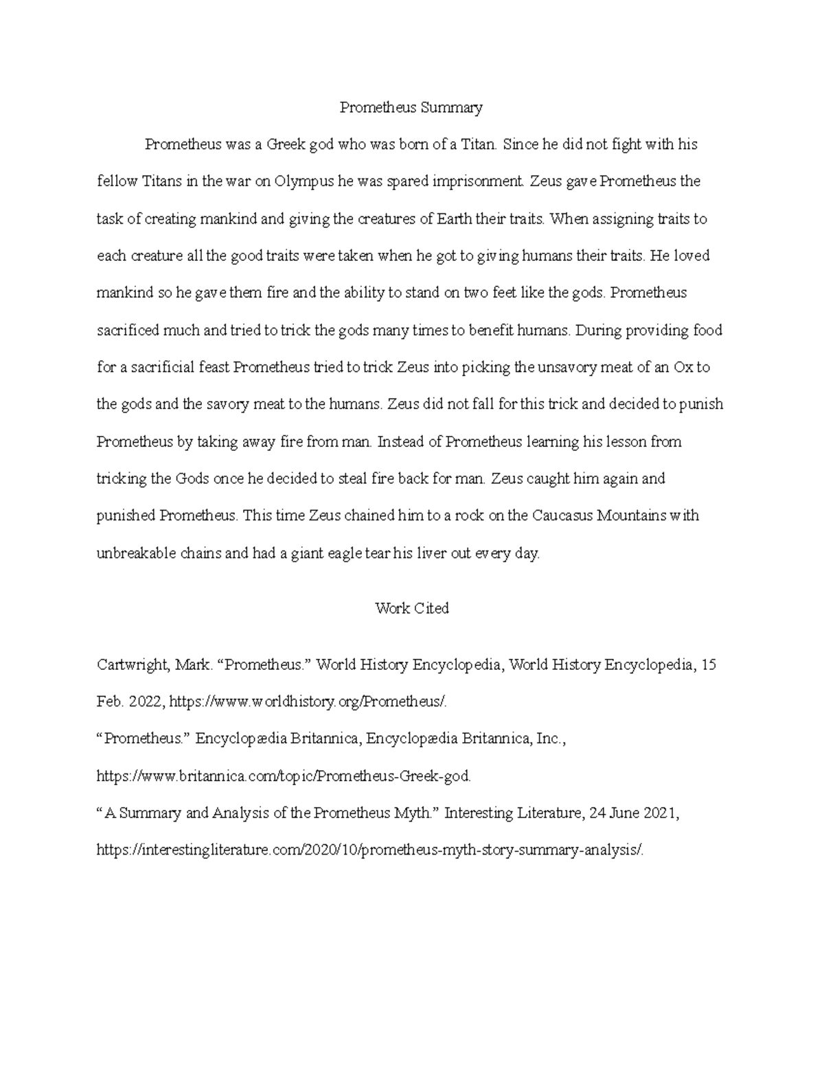 Prometheus report Prometheus Summary Prometheus was a Greek god who