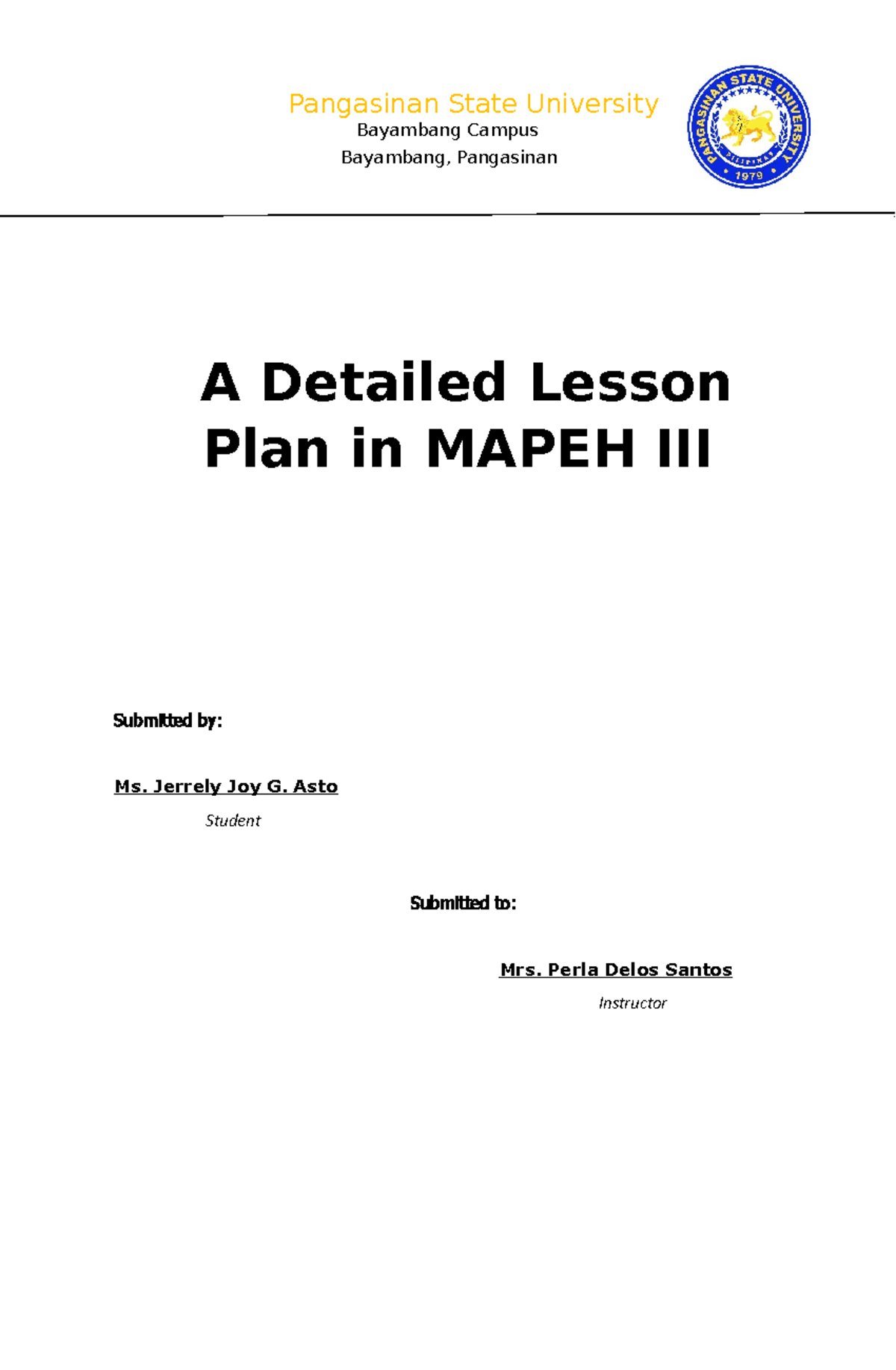 Asto, Jerrely Joy G Travel Safety DLP - A Detailed Lesson Plan in MAPEH ...