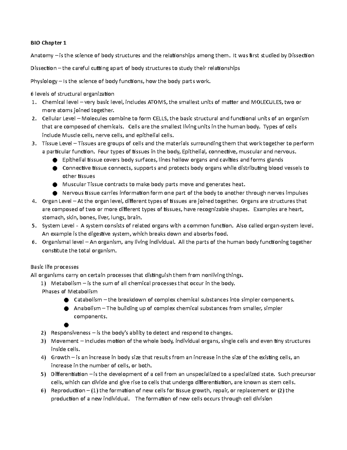 BIO Chapter 1 - An introduction to the human body - BIO Chapter 1 ...