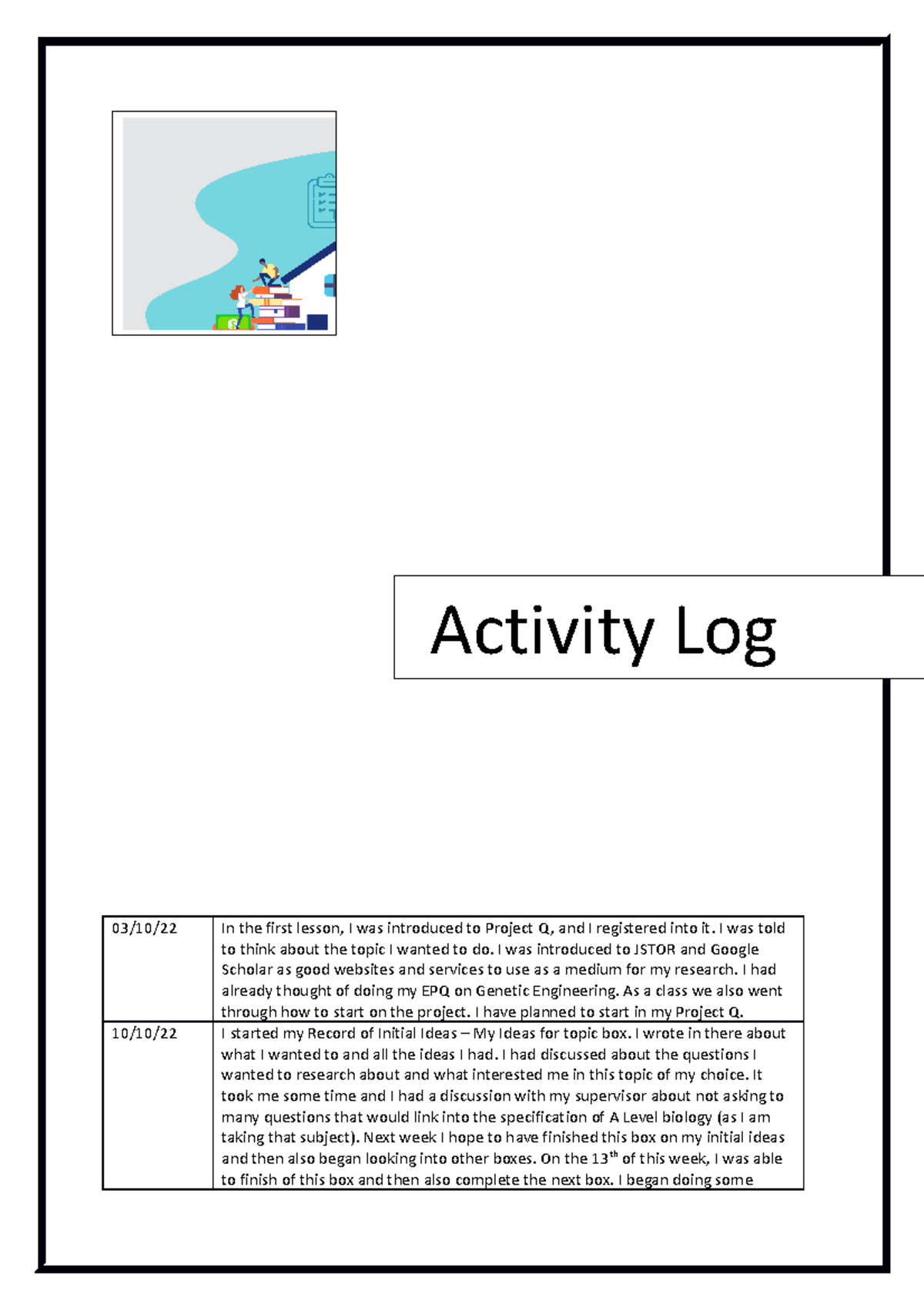 Activity log - 03/10/22 In the first lesson, I was introduced to ...