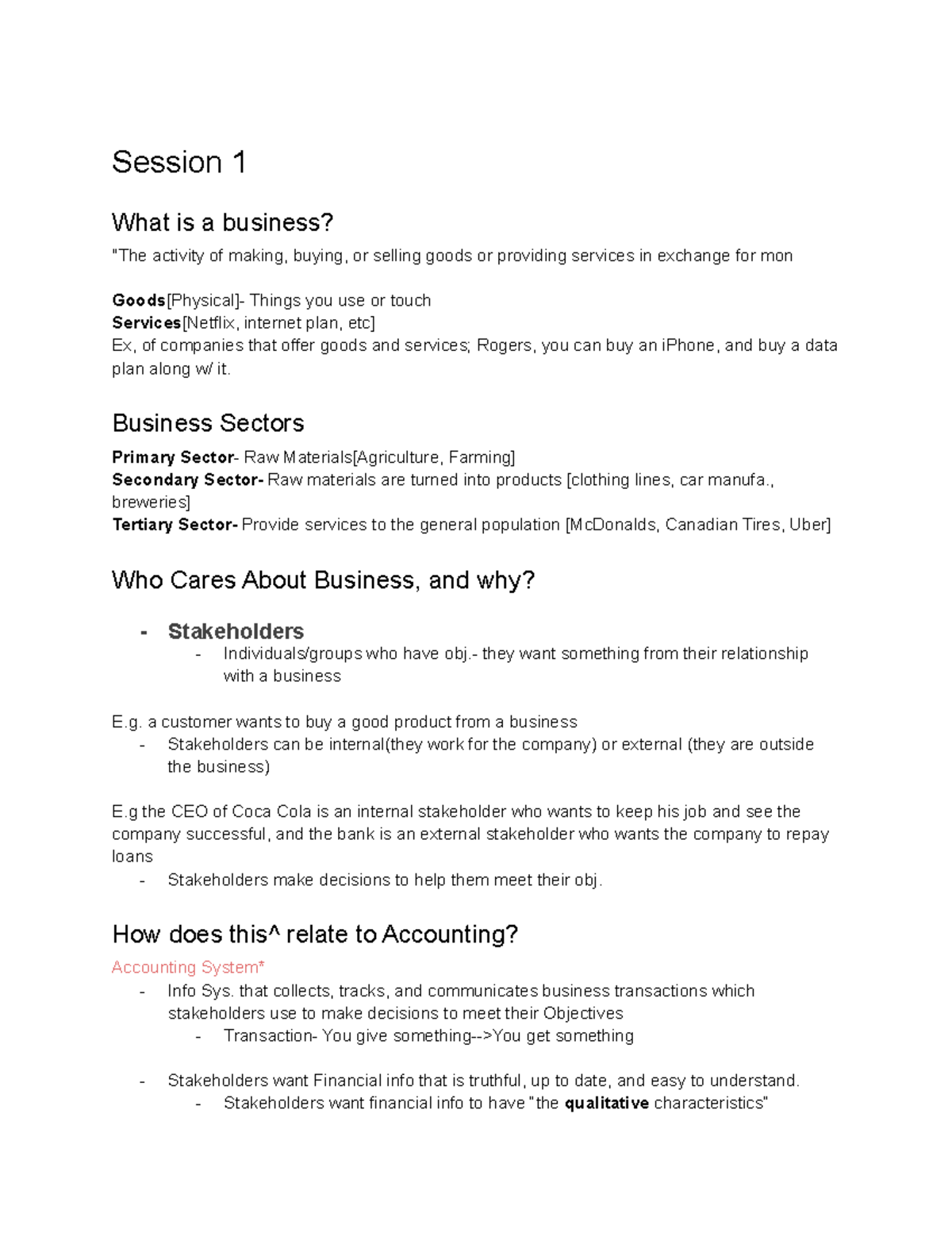 Chapter 1 And 2 - Lecture Notes 1-2 - Session 1 What Is A Business ...