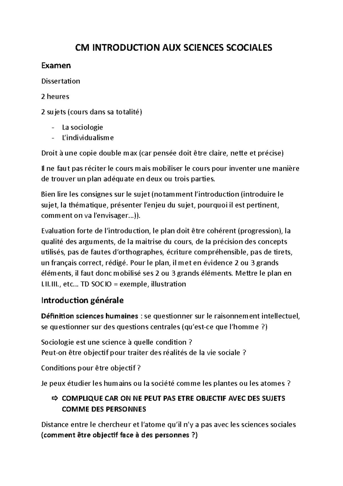 CM Introduction Sciences Sociales LS1 - CM INTRODUCTION AUX SCIENCES ...